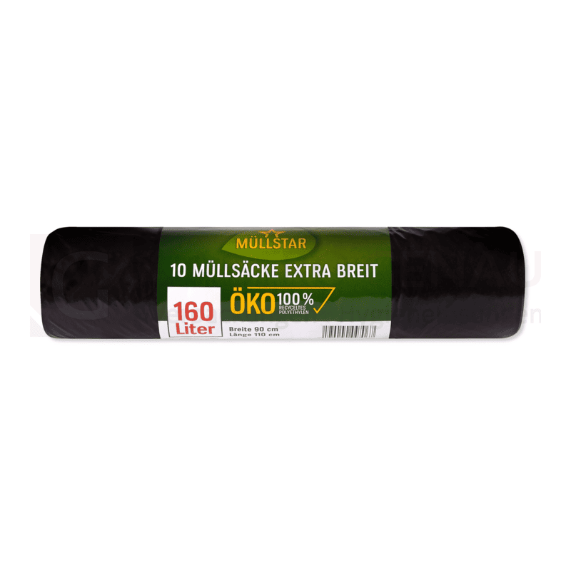 Abfallsack Öko, 160 L, schwarz, LDPE, 90x110 cm, extrabreit, 45 my, 10 Stk.