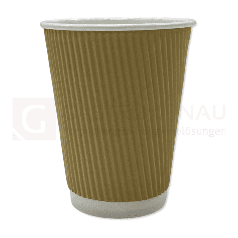 Kaffeebecher to go, "Ripple Cup", Pappe / PE, 500 ml / 16 oz, Kraft braun gerippt, Ø 90 mm, 25 Stk.