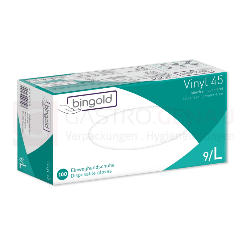 Bingold Vinyl45 Handschuh, transparent, puderfrei, 100 Stk., L