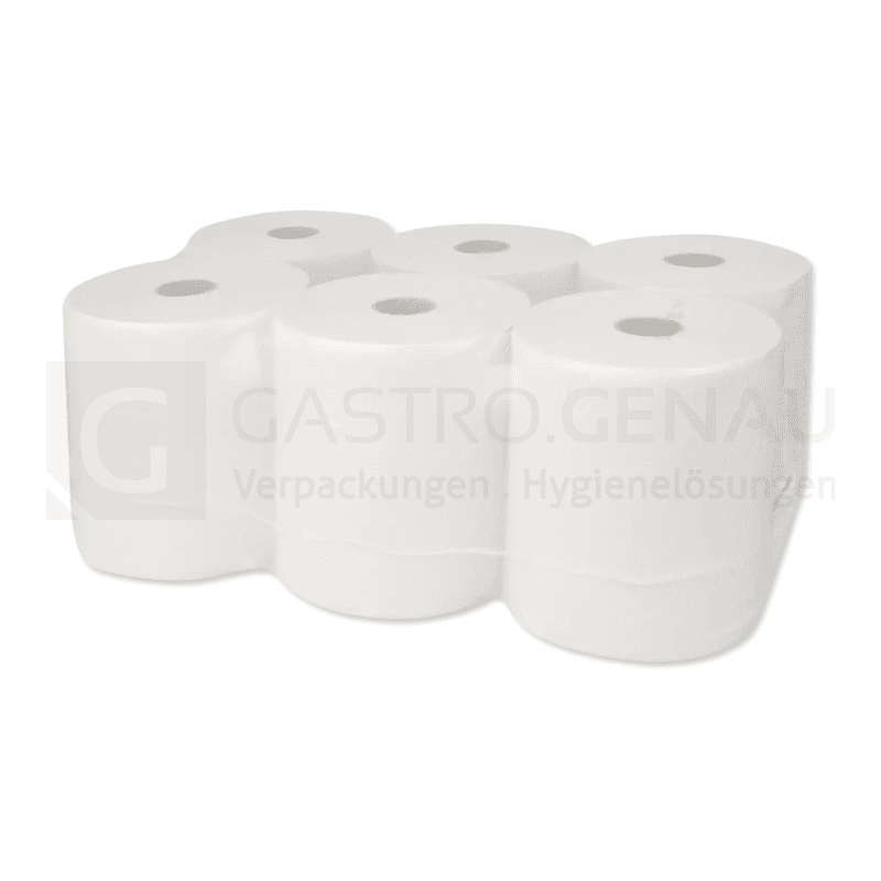 Papierhandtuchrolle, Midi, hülsenlos, hochweiß, 1lagig, Zelltuch, perforiert, Innenabrollung, 300 Meter, 6 Stk.
