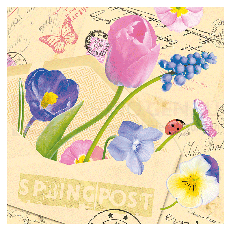 Linclass Serviette, 40x40 cm, 1/4 Falz, "Springpost", (6x50 Stk.)