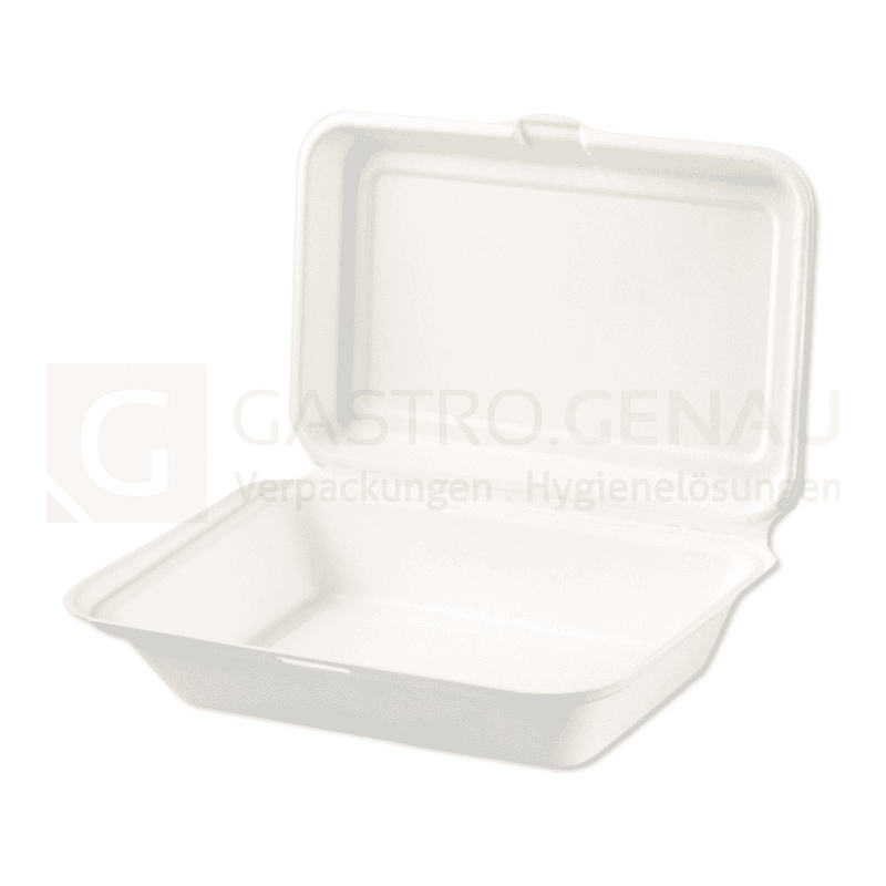 Bio Menübox, Zuckerrohr, 230x158x80 mm, natur, Klappdeckel, ungeteilt, 50 Stk.