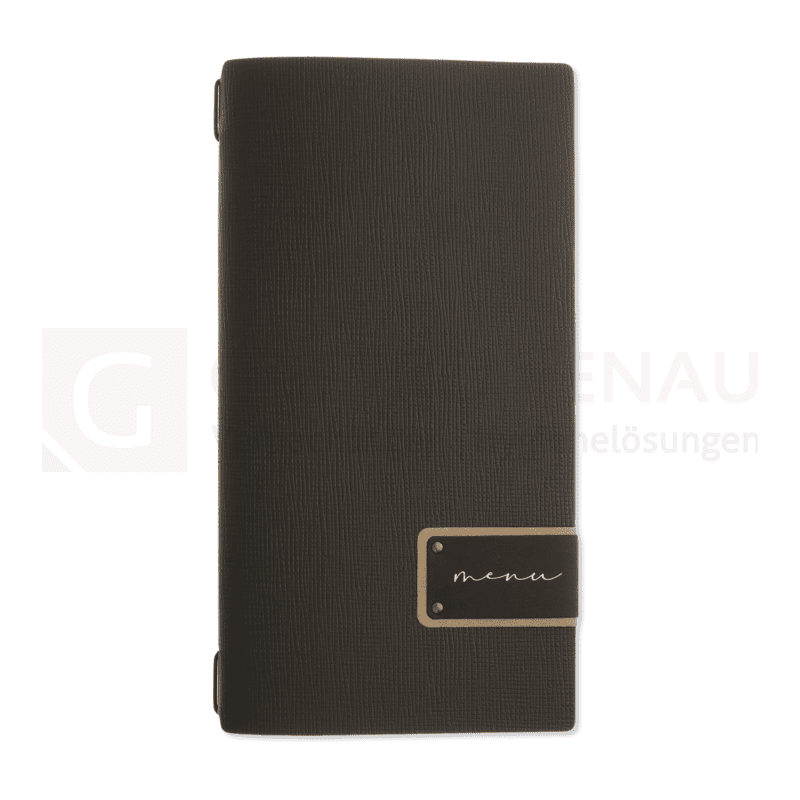 Speisekarte, Serie Chef, gebundenes Leder, braun, 4RE, Kordel schwarz, 1 Doppelfolie