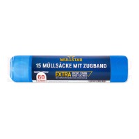 Abfallsack, 60 L, blau, HDPE, 64x71 cm, Zugband, 15 my, 15 Stk.