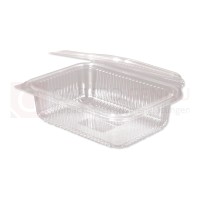 Bio Verpackungs- / Feinkostbecher, PLA, 750 ml, eckig, klar, Klappdeckel, 8x50 Stk. -kühl lagern-