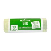 Bio Abfallsack, 10 L, Maisstärke, 39x42+14 cm Griff, 14 my, kompostierbar, 15 Stk. -kühl lagern-