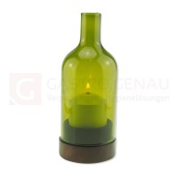 Miracle Lampe, Typ Ino Wood, Fuß aus Mangoholz, Glas grün, Zierhülle weiß, Höhe 21,5 cm, inkl. Refill 80 K