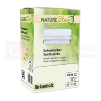 Bio Zahnstocher, Birken-Holz, einzeln in Papier gehüllt, 65 mm, Spenderbox, 1000 Stk.