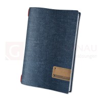 Speisekarte, Serie Jute, antibakterielles PVC, jeans, A4, Kordel rot, 1 Doppelfolie